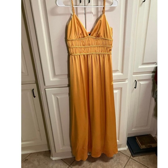 ABS Essentials by Allen Schwartz Yellow Sleeveless Dress SZ 4 Maxi Lined Summer - Picture 1 of 7